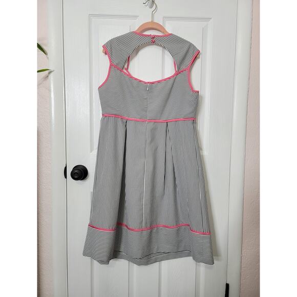London Times Vintage Pinup-Style Striped Pink Lined Sleeveless Midi Dress 14 - Picture 6 of 7